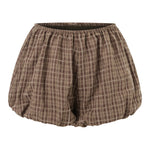 Womens Summer Bubble Shorts Elastic Waist Plaid Bloomers Loose Fit Casual Out Going Short Pants Streetwear