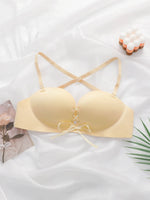Women's drawstring strap 3/4 seamless bra one-piece gathering cross back adjustable bra with beautiful back U01
