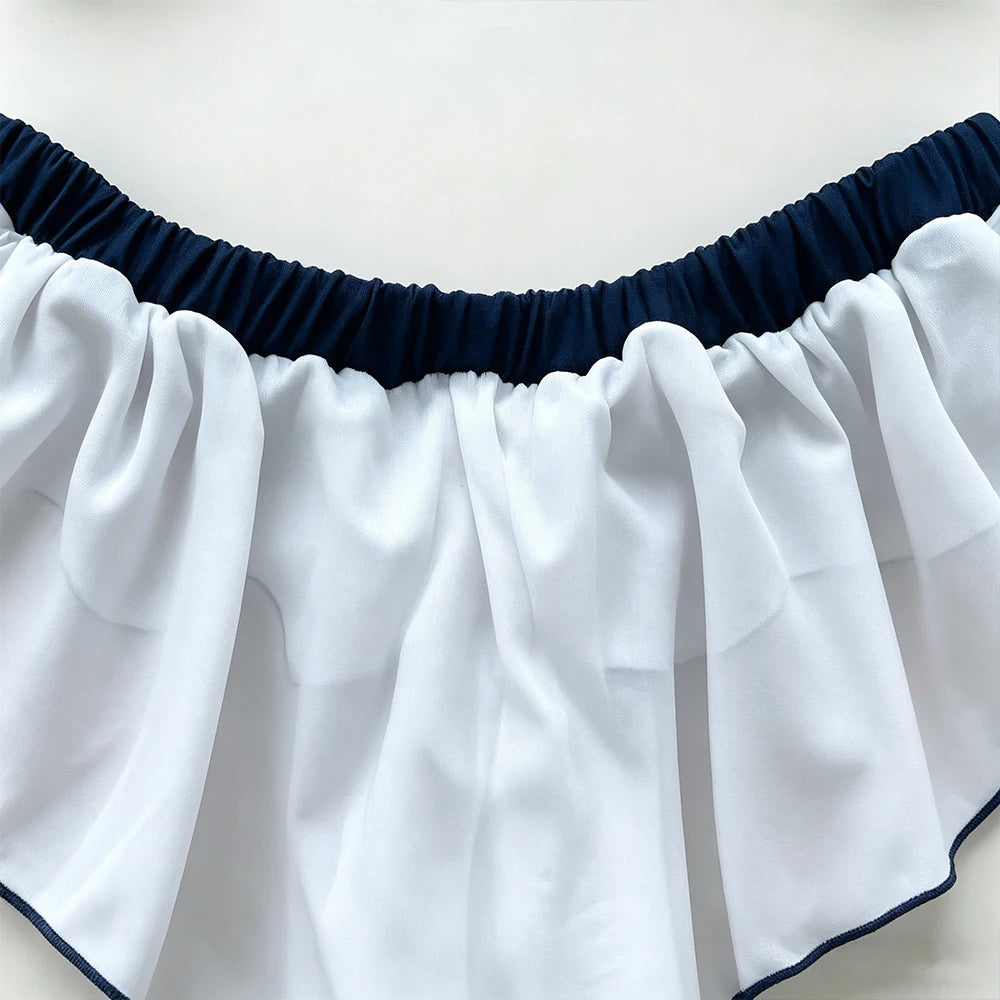 Women Sailor Collar Two-Piece Set Navy White Bow Decor Chiffon Fabric Casual Homewear Cosplay Costumes Daily Party Themed Event