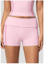 Quick Dry Contrast Color Yoga Shorts 2026 Tights Hip Lifting Workout Fitness Leggings High Waist Folded Running Athletic Shorts