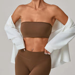 Padded Backless Bandeau Sports Bra Gym Women Crop Tube Top Seamless Yoga Top Sexy Workout Sportswear Push-up Fitness Underwear