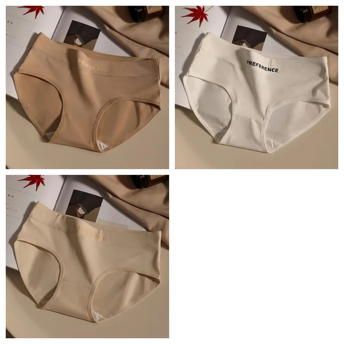 3Pcs/Set Women Soft Cotton Panties Mid Waist Briefs in Warm Tan Minimalist Intimates Breathable Stretch Underwear Size M-2XL