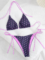 New Retro Polka Dot Tie Side Bikini Set for Women, Sexy Push Up Halter Neck Swimwear, High Waist Beach Bathing Suit, Summer