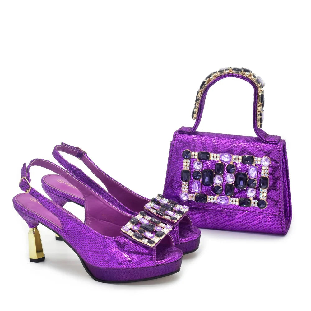 Doershow African fashion Italian Shoes And Bag Sets For Evening Party With Stones PEACH Italian Handbags Match Bags!HQ1-1