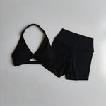2PCS Nude Sexy Yoga Set Halter Neck Sports Bra And Shorts Breathable Fitness Training Underwear Slimming Beautiful Back Design