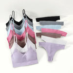 Women Seamless Bra Panties Set Push-Up Non-wire Bralette Low-Rise Briefs Sexy Lingerie Female Comfort Rib Sports Underwear Set