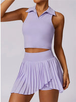 Outdoor Breathable Golf Wear Tennis Sport Sets Women Turn Down Collar Sleeveless Top Short 2 in 1 Skirt Running Fitness Set