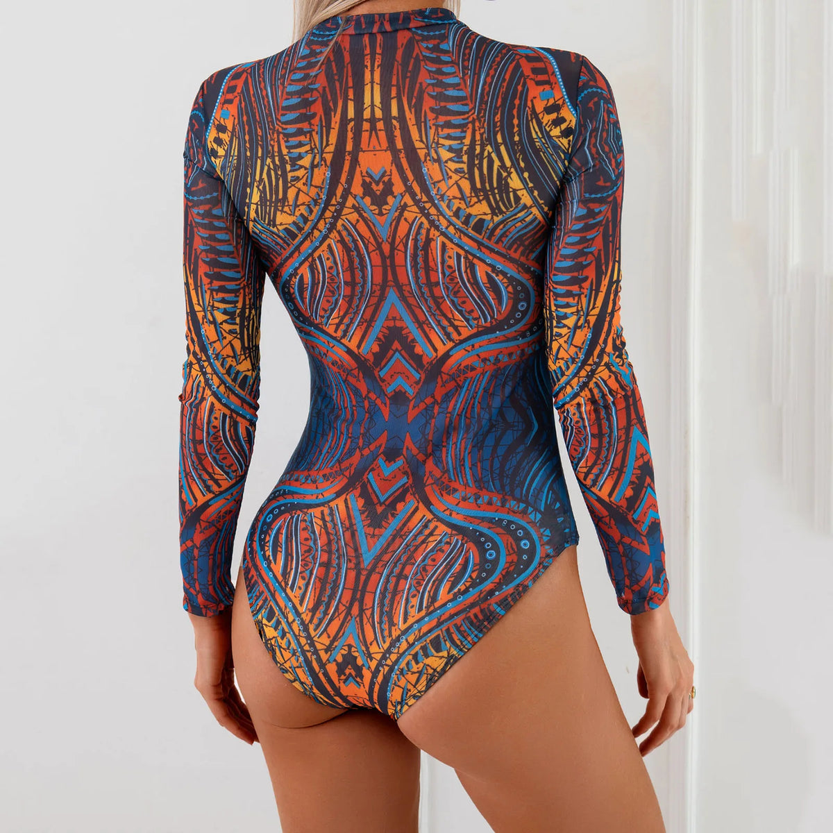 2026 Swimwear Women Long Sleeved Sun Protection One Piece Swimsuit Zip Up Print Sports Bathers Swimming Bodysuit Beach купальник
