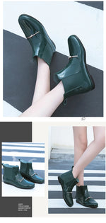 Women Rainning Boots Fashion Ladies Walking Waterproof Ankle Rubber Rainboots Casual Thick Bottom Low Heel Short Boot 2024