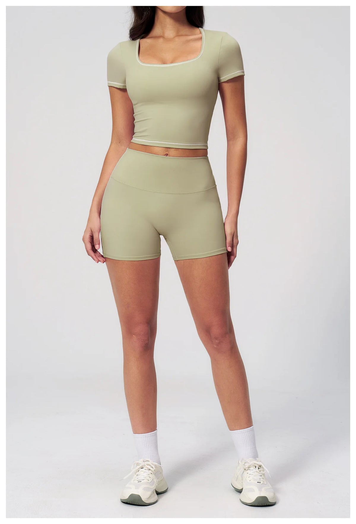 Speed Drying Tight Yoga Sets Women Color Contrast Short Sleeve Slim Sports Top High Waist Leggings Running Fitness Athletic Wear