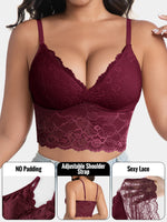 Women's Sexy V-Neck Lace Pattern Splicing Camisole Lightweight Wireless Unpadded Adjustable Straps Soft Lace Hollow-Out Back