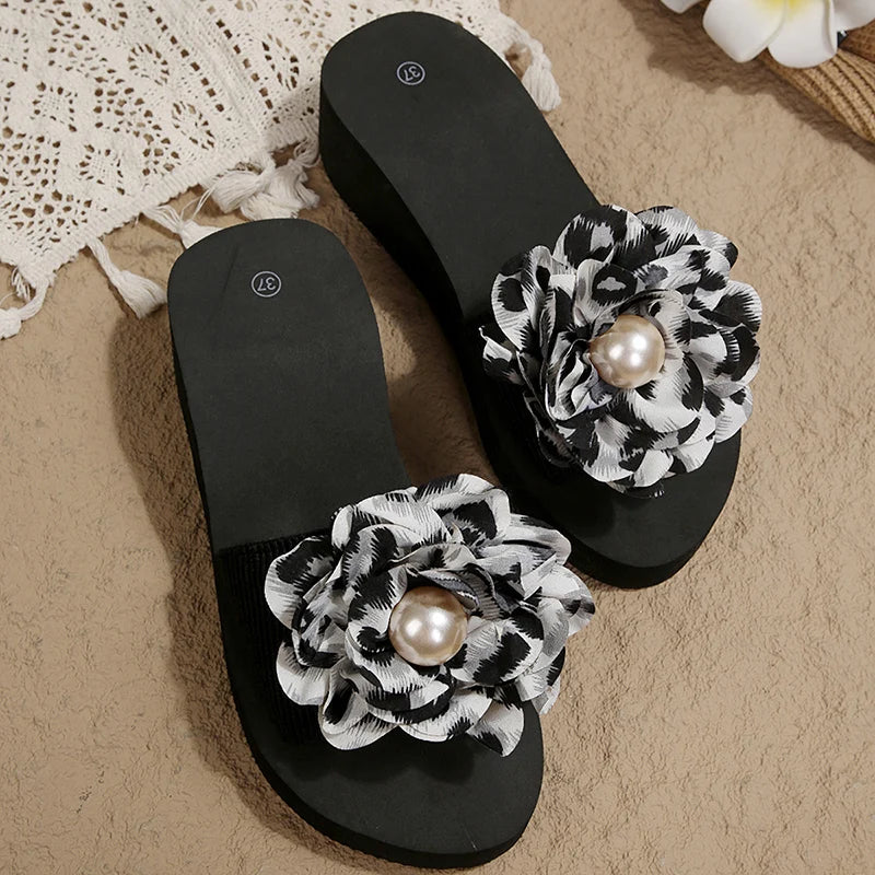 Fashion Leopard Print Wedges Sandals Women Lightweight Thick Sole Beach Slippers Woman Plus Size 42 Non Slip Summer Sandles