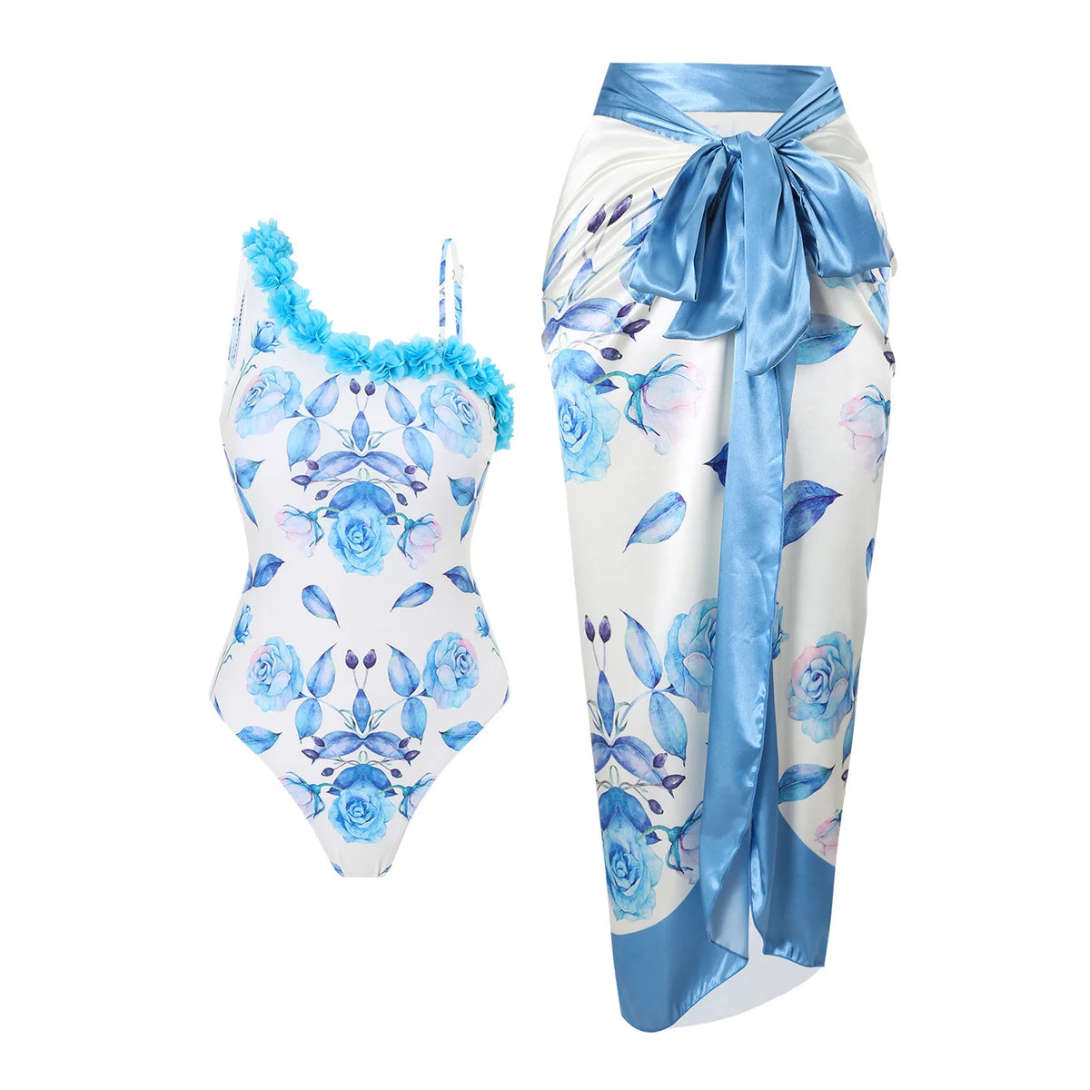 Womens One Piece Swimsuit with Cover Up Print Skirts Beachwear Female Swimwear 2025 Flower Print Bathing Suits for Women Holiday