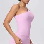 Women Seamless Cloud Feel One-Shoulder Waist-Cinching Yoga Vest Quick-Dry Slimming Sports Shaping Underwear Running Fitness Top