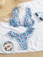 Sexy Green Floral Print Bikini Set 2025 Women Ruffles Push Up Underwire Micro Swimsuit Summer Bathing Suit Two Piece Swimwear