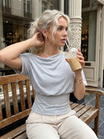 Women's Cinched Waist Blouse Tops Fashion Stylish Off Shoulder Short Sleeve Solid Color Shirts Summer Elegant Shirts Streetwear