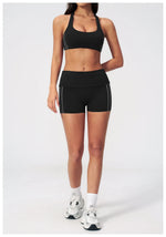 Tight Color Contrast Yoga Suit 2 Pieces Women V Neck Sports Bra Pleate High Waist Shorts Gym Running Fitness Suits Tracksuit