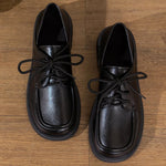 Fashion Faux Pu Leather Loafers Shoes Women 2025 Non Slip Black Lace Up Loafers Round Toe Platform Casual Shoes Female