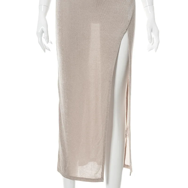 Elegant Sexy Evening Party Dress for Women 2022 New Midi Long Bodycon Slip Dresses Summer Thigh Split Vestidos De Fiesta