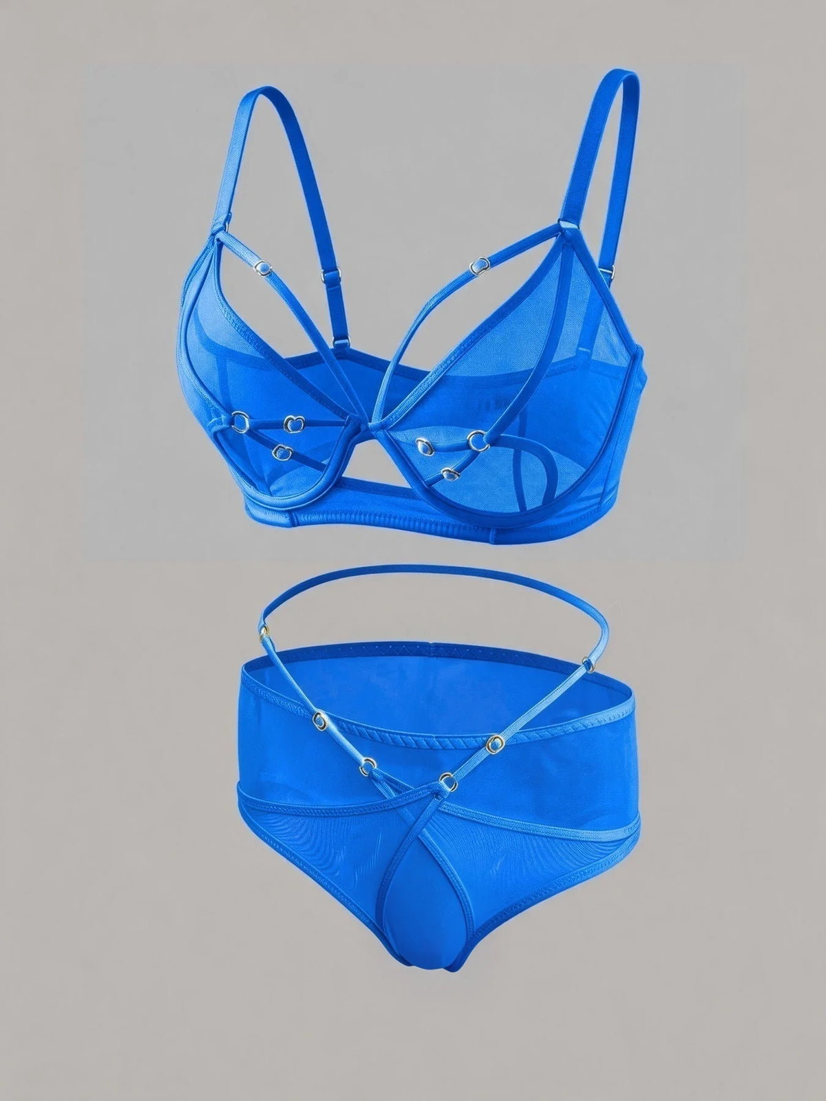 Ultra-Thin Mesh Lingerie Set with Thin Straps, Seductive Bra Set, Popular European and American Style, See-Through, Hot Nightclub Style