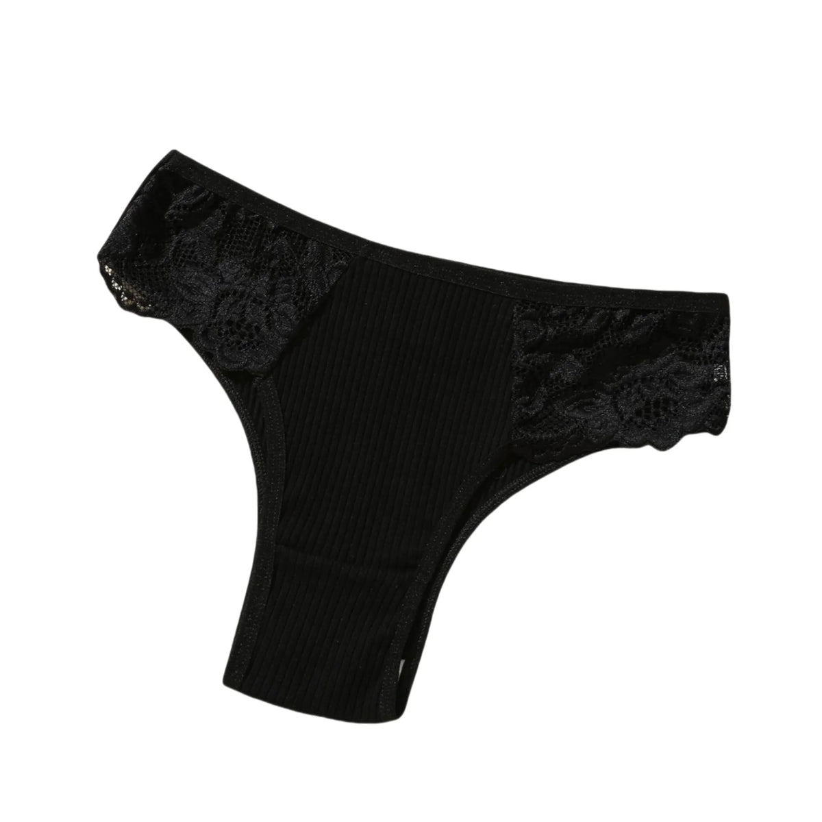1 Pack Women's Lace Trim Ribbed Cotton Panties Breathable Low-Waist Briefs Sexy Side Lace Lingerie Skin-Friendly Underwear S-L