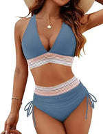 2025 New Bikini European and American Ribbon Deep V Bareback Sexy Bikini Split Swimsuit Swimsuit