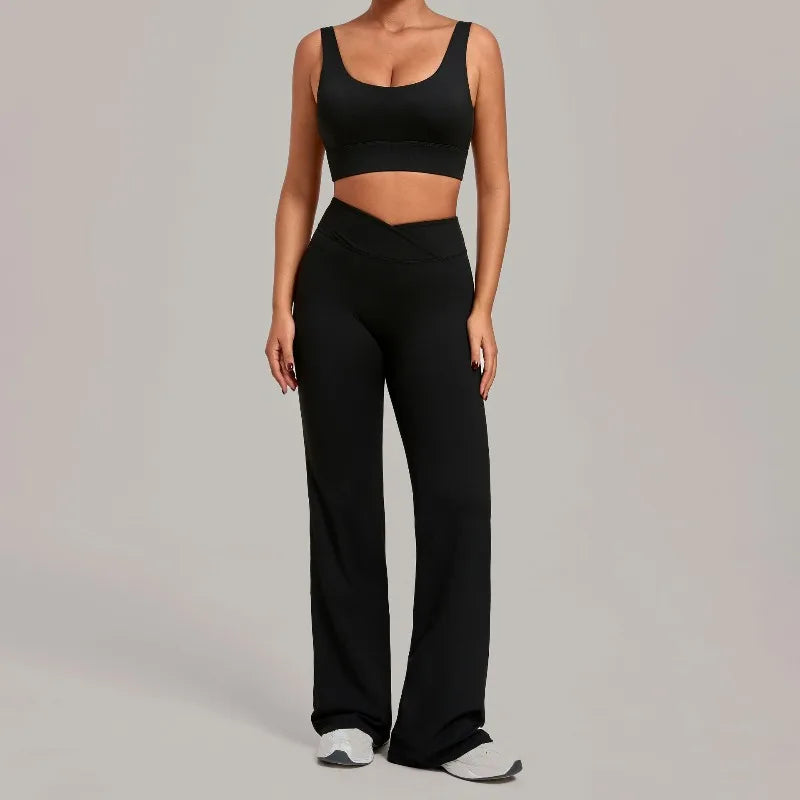 Women's Seamless Yoga Sets Sports Fitness Hip-lifting High Waist Flared Pants Backless Bra Suits Training WorkoutLeggings Sets