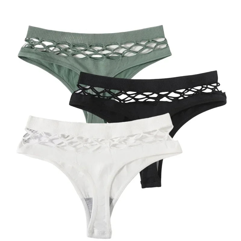 3Pcs/Set Sexy High Rise Panties Women Thongs Comfort G-String Underwear Sexy Lingerie Hollow Bottoms Female Underpants M-L