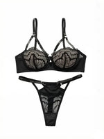 High Quality New Sexy Underwear For Women's Lace Transparent Hollow 3/4 Bra Gathering Steel Ring Push Up Underwear Set HR2634