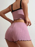 Women Sleepwear Summer Sling 2 Pieces Pajamas Set Homewear Female Sense Lace Crop Tops and Shorts Pijamas Loungewear
