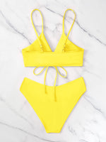 New Women's Swimsuit High Waist Two Piece Bikini Set Hollow Out V-neck Bandage Cross Backless Beach Swimwear Summer Bathing Suit