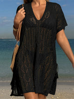Sexy Short Sleeve Hollow Out Crochet Knitted Tunic Beach Cover Up Cover-ups Beach Dress Beach Wear Beachwear Female Women K6686