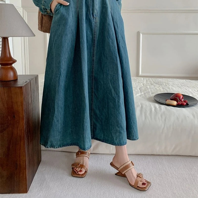 Vintage Braided Belt Buckle Open Toe Wedges Women's Summer New Square-toed High-heeled Slippers