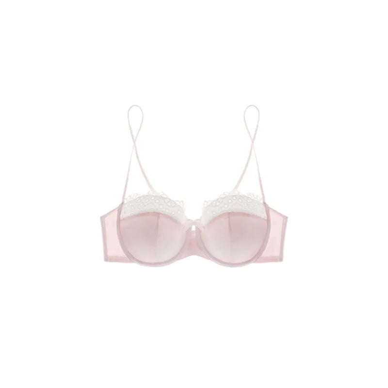 Sexy Push Up Bra Small Breasts Women, Pure Sensual Lace Lingerie Set Summer Thin No Empty Cup Gather Support Beautiful Bralette