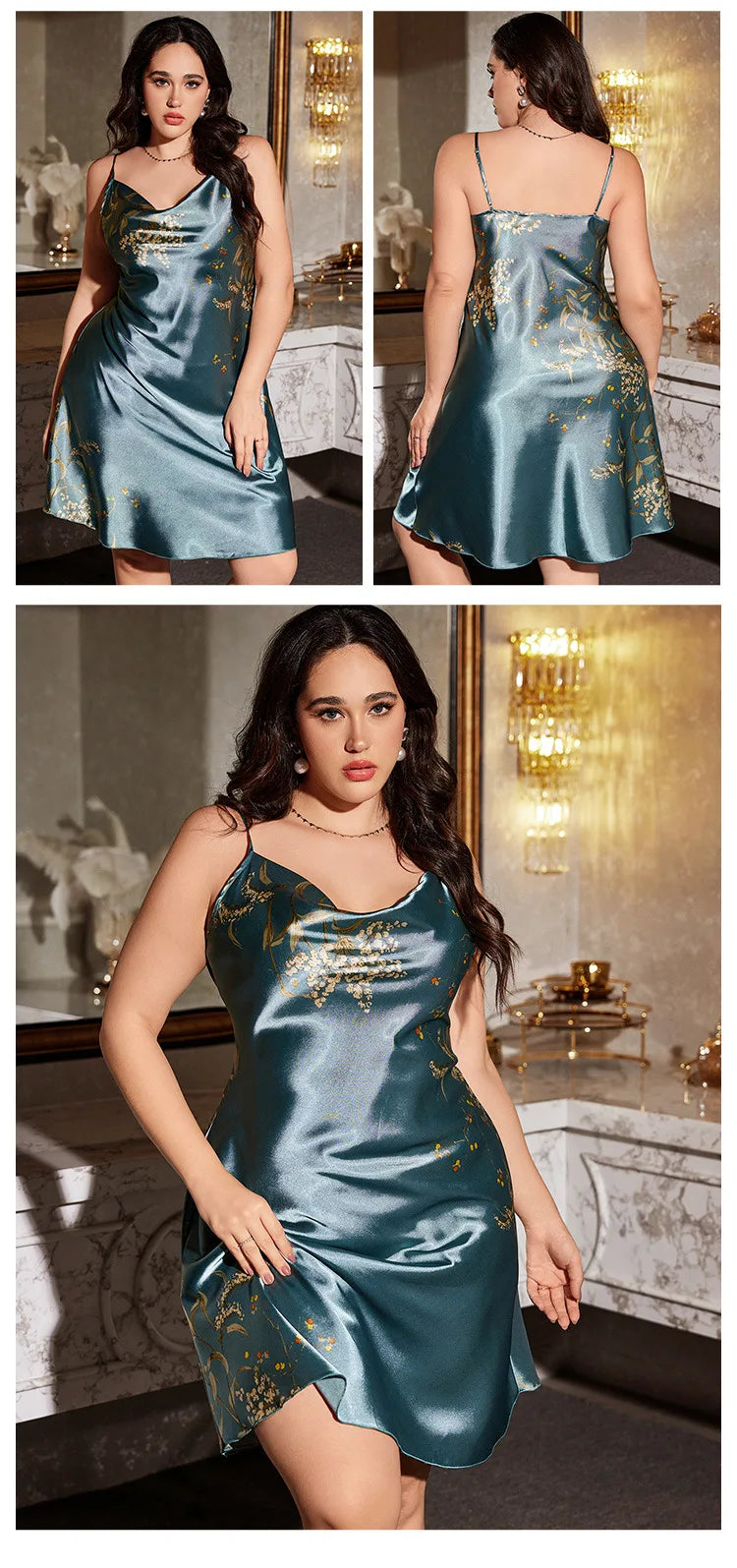 Plus Size Ice Silk Suspender Skirt Spring and Summer Sexy Printed Simple Pajamas Women's Home Wear Pajamas Nightgown Sleepwear