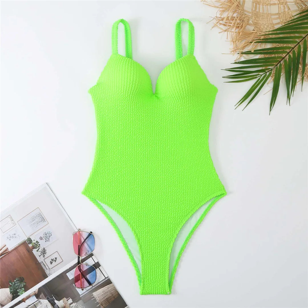 S - XL Crinkled Bikini Push Up Swimsuit Female Swimwear Women Two-pieces Bikini set With Bra Cup Bather Bathing Suit Swim V4886