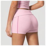 Quick Dry Contrast Color Yoga Shorts 2026 Tights Hip Lifting Workout Fitness Leggings High Waist Folded Running Athletic Shorts