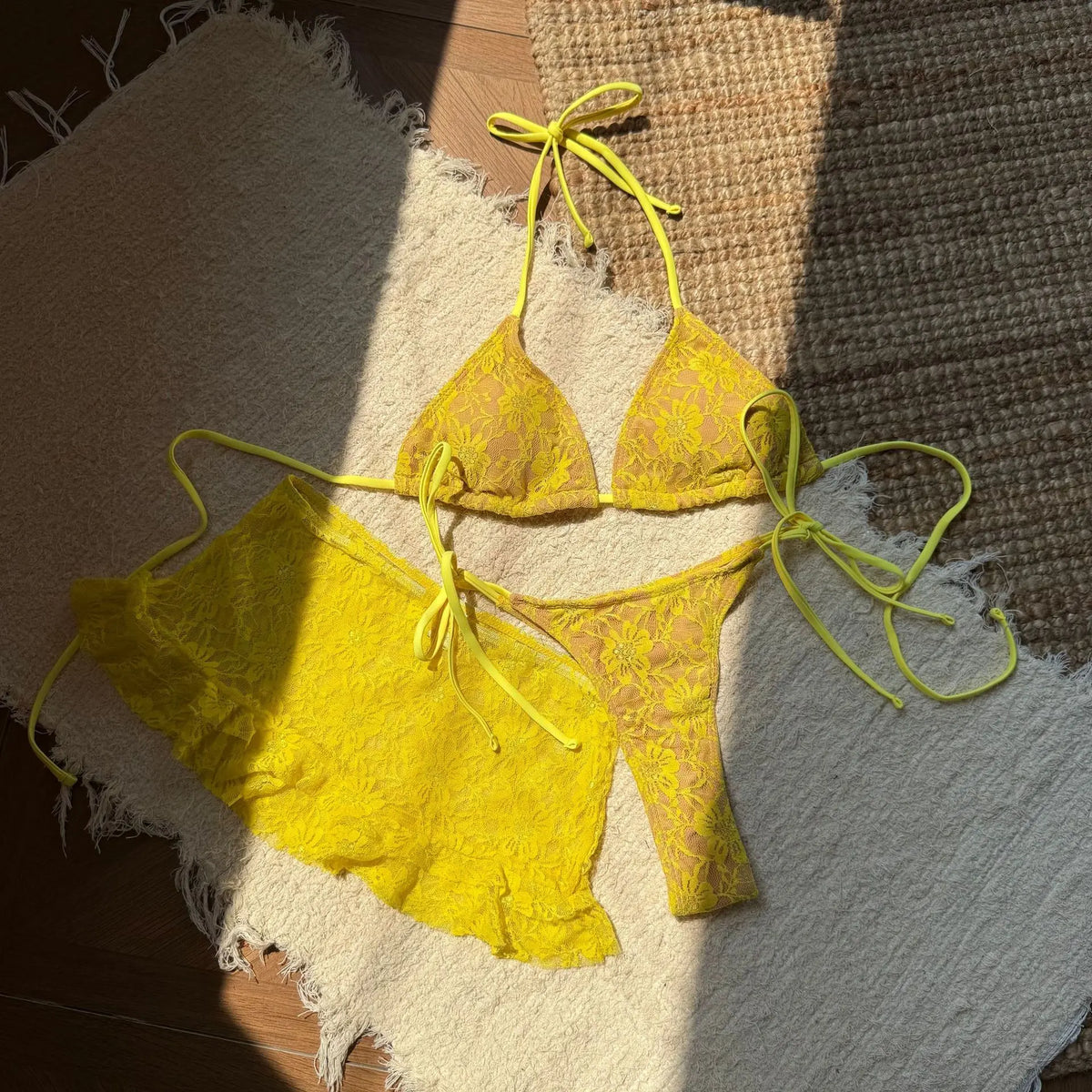 DEKA Micro Thong Bikini Set Sexy Lace Double-Layered 3 Pieces Swimsuit With Sexy Mesh Skirt Women Beach Swimwear
