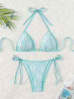 Embroidery Mesh Lace Halter Bikini Female Swimsuit Women Swimwear Two-pieces Bikini Set High Cut Bathing Suit Swim Beach Wear