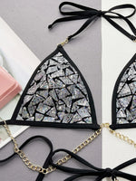 Shiny Bling Sequins Halter Metal Chains Bikini Women Swimwear Female Swimsuit Two-pieces Bikini Set High Cut Bathing Suit Swim