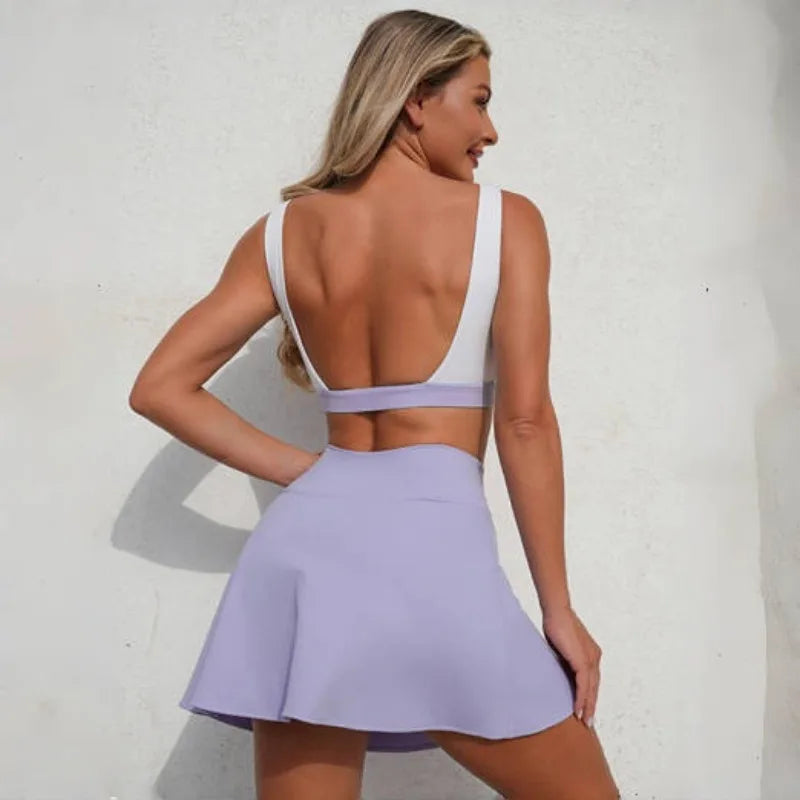 Women's Seamless Yoga Set Bra Short-skirt 2 Piece Set Slim Fit High Waist Beautiful Back Tracksuit Sports Running Fitness Suit
