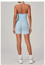 Women's Seamless Yoga Fitness Sets Sports Halter Neck Backless Vest Hip-lifting Slim Fit Shorts Suits Running Workout Gym Sets