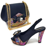 Doershow new come Matching Women Shoe and Bag Set Decorated black Nigerian Shoes and Bag Set Italy Shoes and Bag set HDF1-17