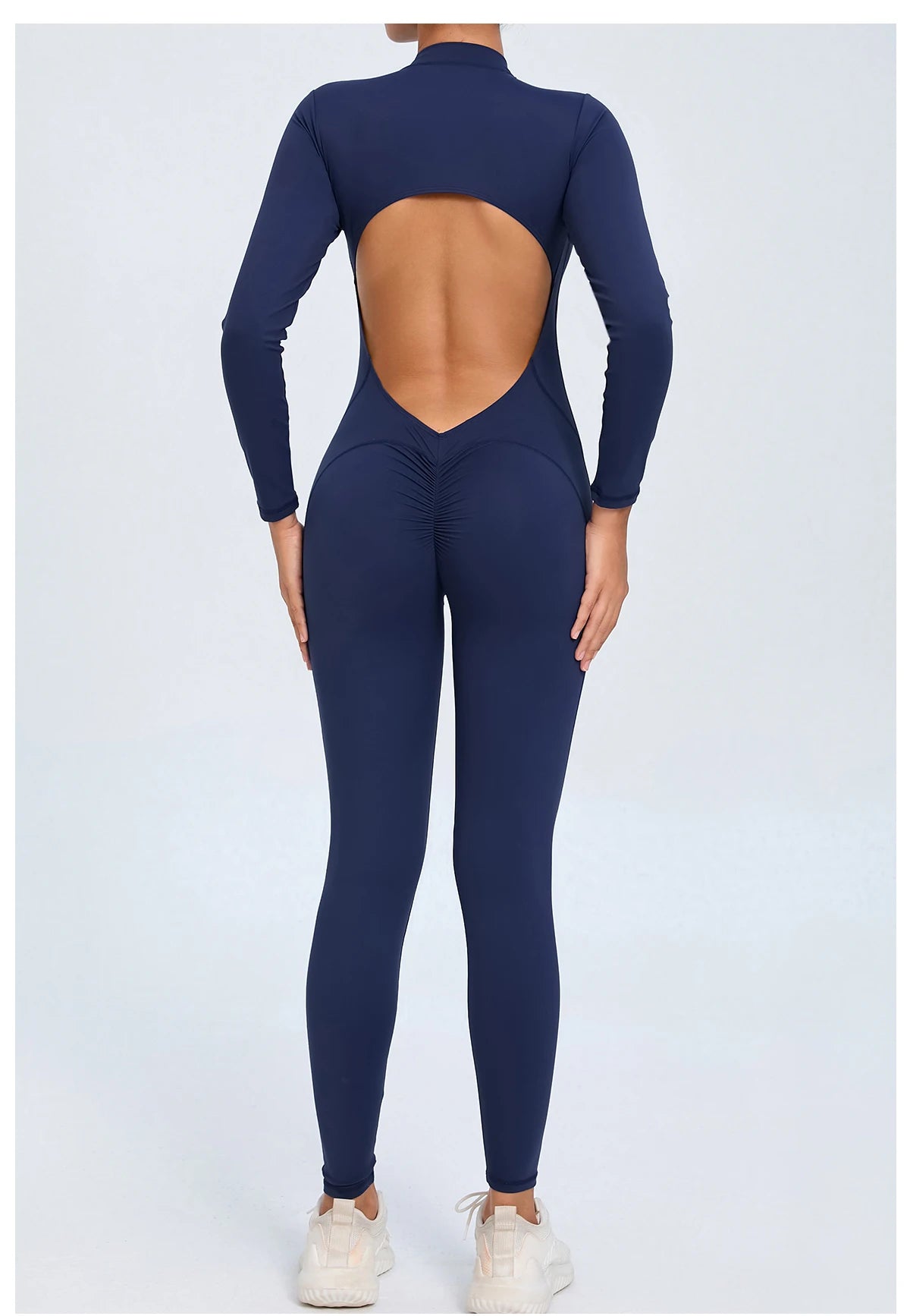 Women Sportwear Yoga Jumpsuit Zip Long Sleeve Back Open Outfit Fitness Tracksuit Tight One-piece Gym Overalls Sports Bodysuit