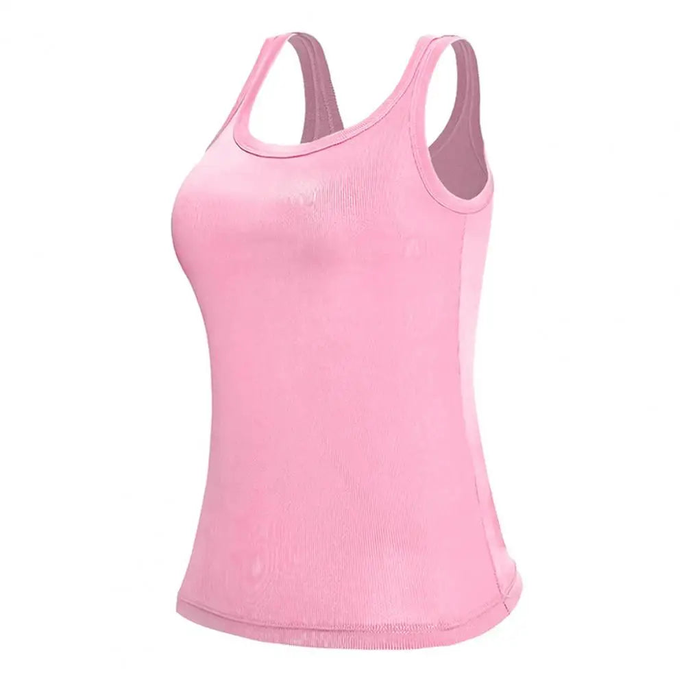 Women Yoga Vest Super Soft Stretch Fabric Built-in Bra Camisole Square Neck Sleeveless Slim Fit Layering Tops Lady Activewear