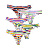 5Pcs/Set G-string Women Panties Female Low Waist Thongs Seamless Underwear Sexy Lingerie Rainbow Striped Cotton Underpants M-XL
