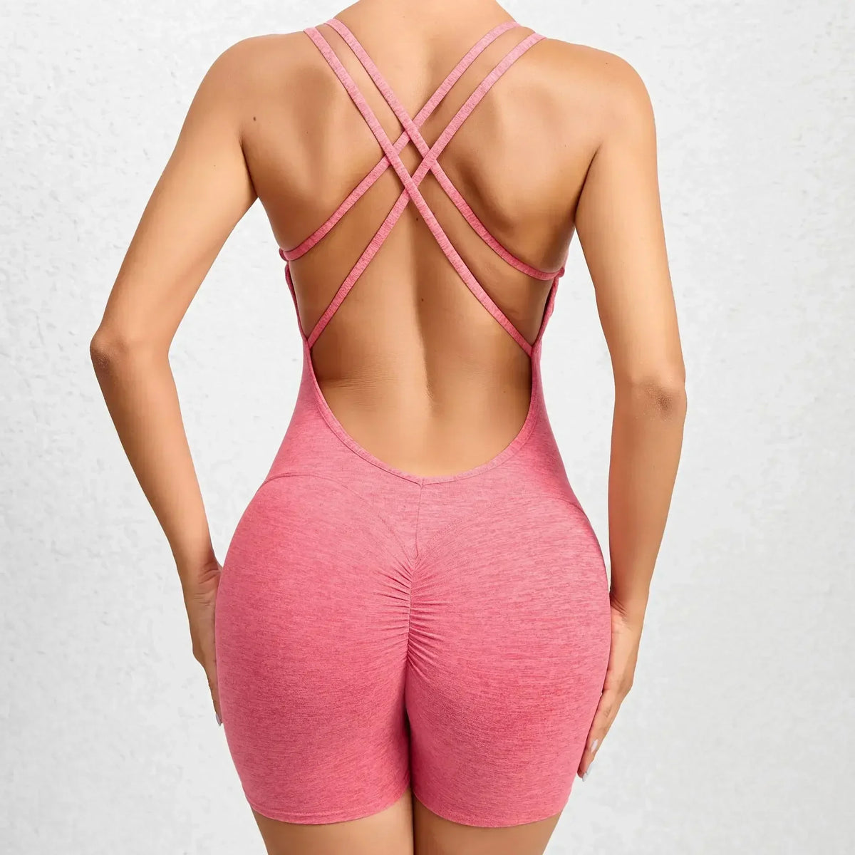 Seamless Yoga Jumpsuits Sports Fitness Pleated Peach Hip-lifting Beauty Back Dance Jumpsuit Workout Gym Shorts Set for Women
