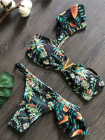 Flower Printed One Shoulder Bikini Women Swimwear Female Swimsuit Frilled Bather Bathing Suit Swim Two-pieces Bikini set K8049