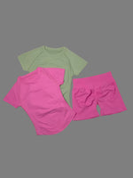 DFTLF Women 2PCS Seamless Yoga Suit Short Sleeve Top High Waist Shorts Quick Dry Breathable Gym Fitness Running Workout Sport
