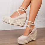 2025 Comfy Walk Big Size 43 Summer Bohemian Espadrilles Platform Pumps Cross Strap Chunky High Heels Wedges Shoes Women